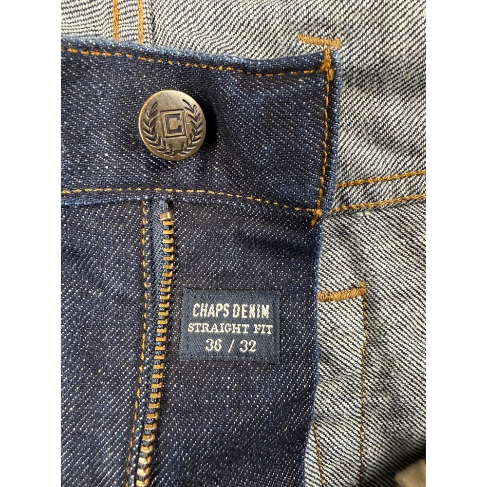 Chaps Denim Mens 36x32 Straight Fit Jeans Dark Wash 100% Cotton 1978 RN41381 - Picture 4 of 8